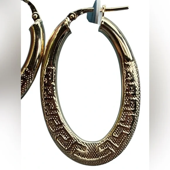 NEW Mia Fiore 18kt Gold plated Bronze Greek Key Design Hoop Earrings - Picture 5 of 5
